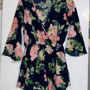 Blue Blush Floral Romper Medium